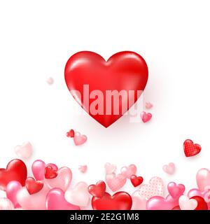 Valentinskarte mit rot glänzenden Herzen. Helle Valentine`s Tag Hintergrund. Vektorgrafik Stock Vektor